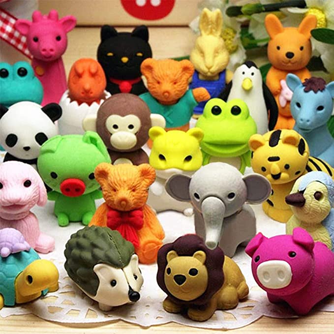 34Pcs Animal Erasers